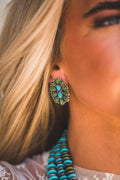 1.25" Turquoise and Green Oval Cluster Post Earring
