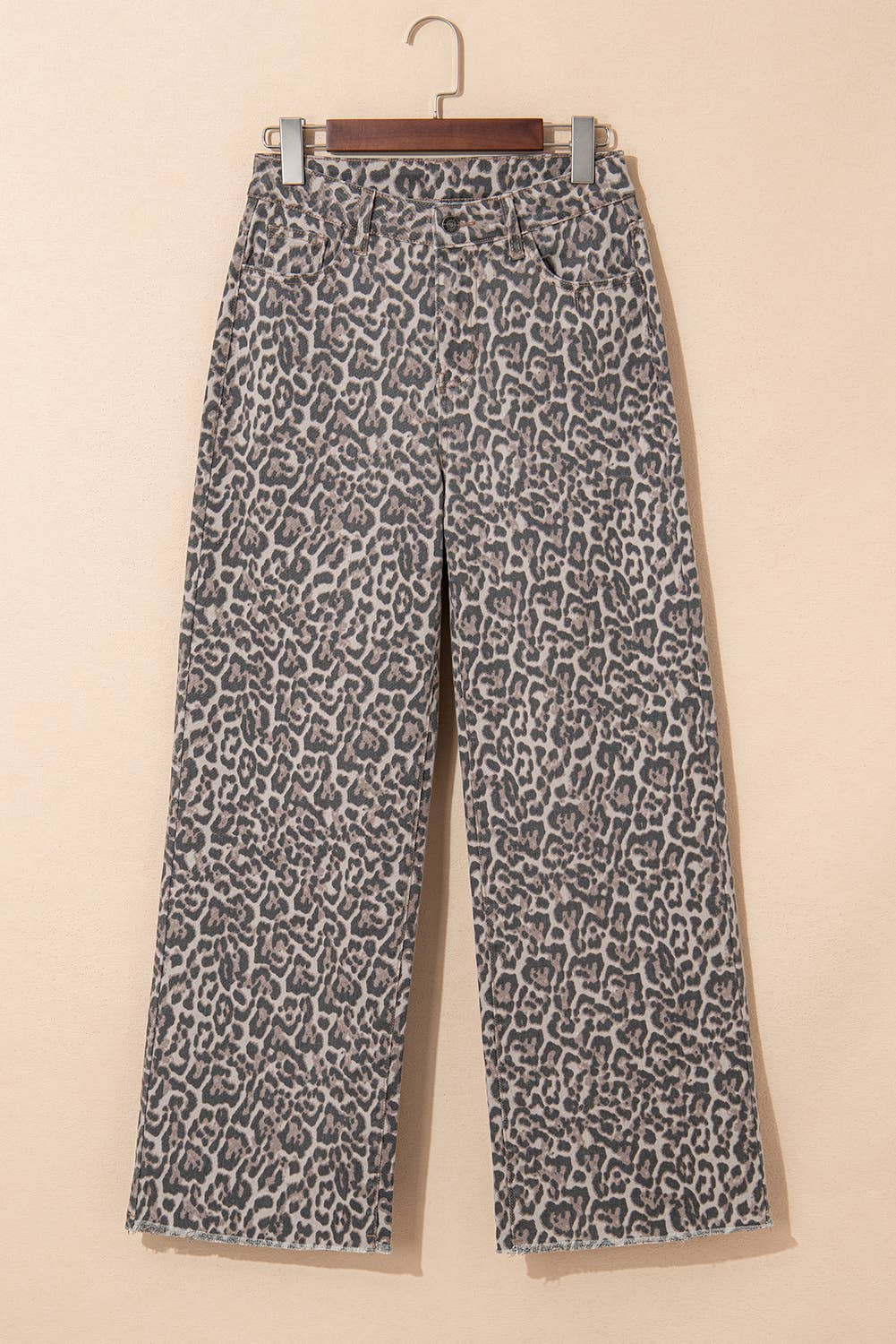 LDC Spring Leopard Frayed Edge Wide Leg High Waist Jeans