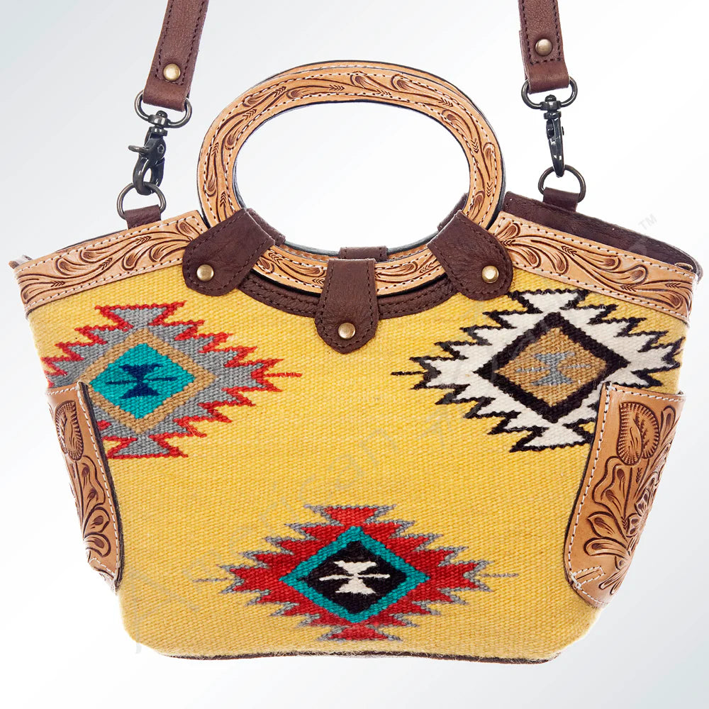 American Darling Aztec Saddle Blanket & Hand Tooled Leather Tote Bag