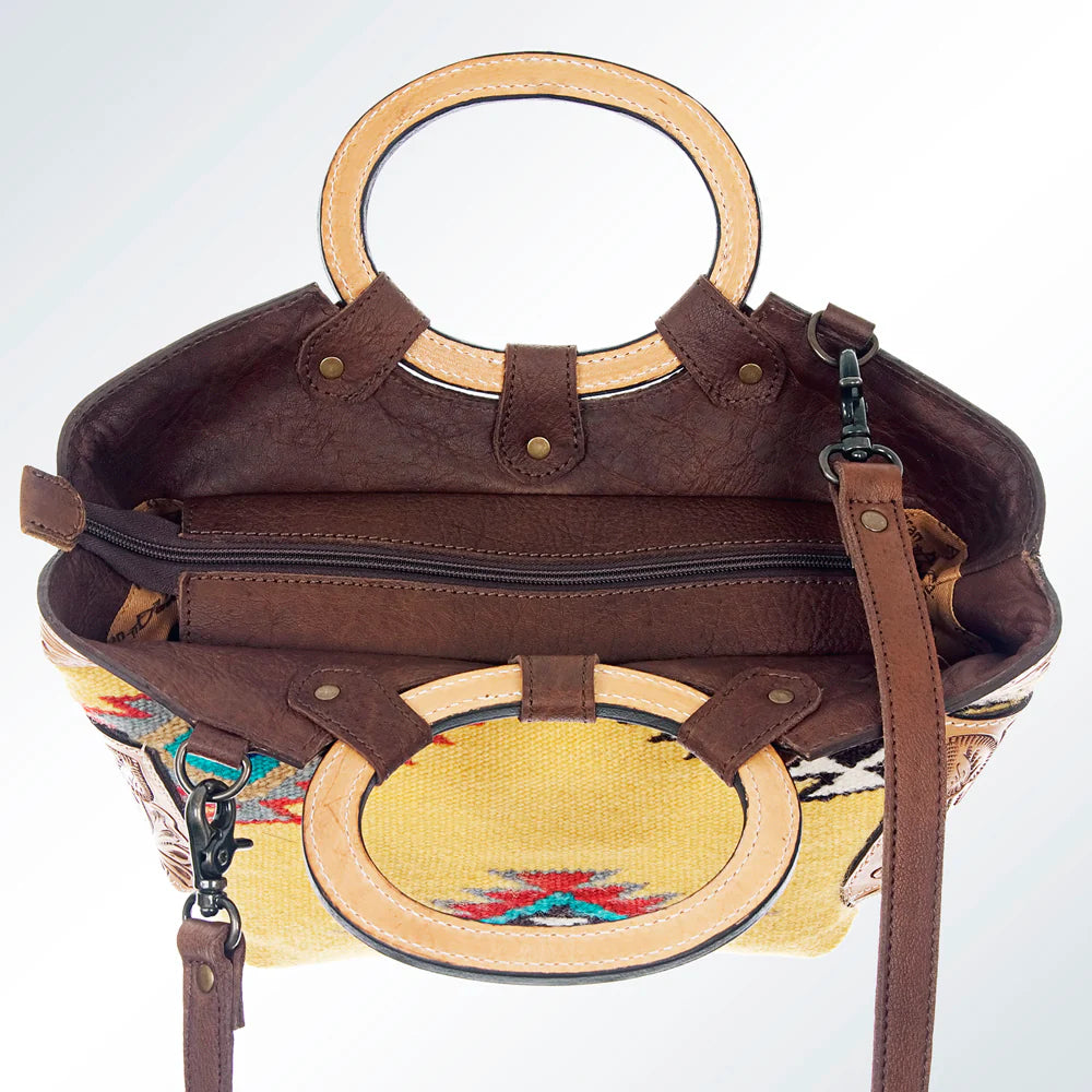 American Darling Aztec Saddle Blanket & Hand Tooled Leather Tote Bag