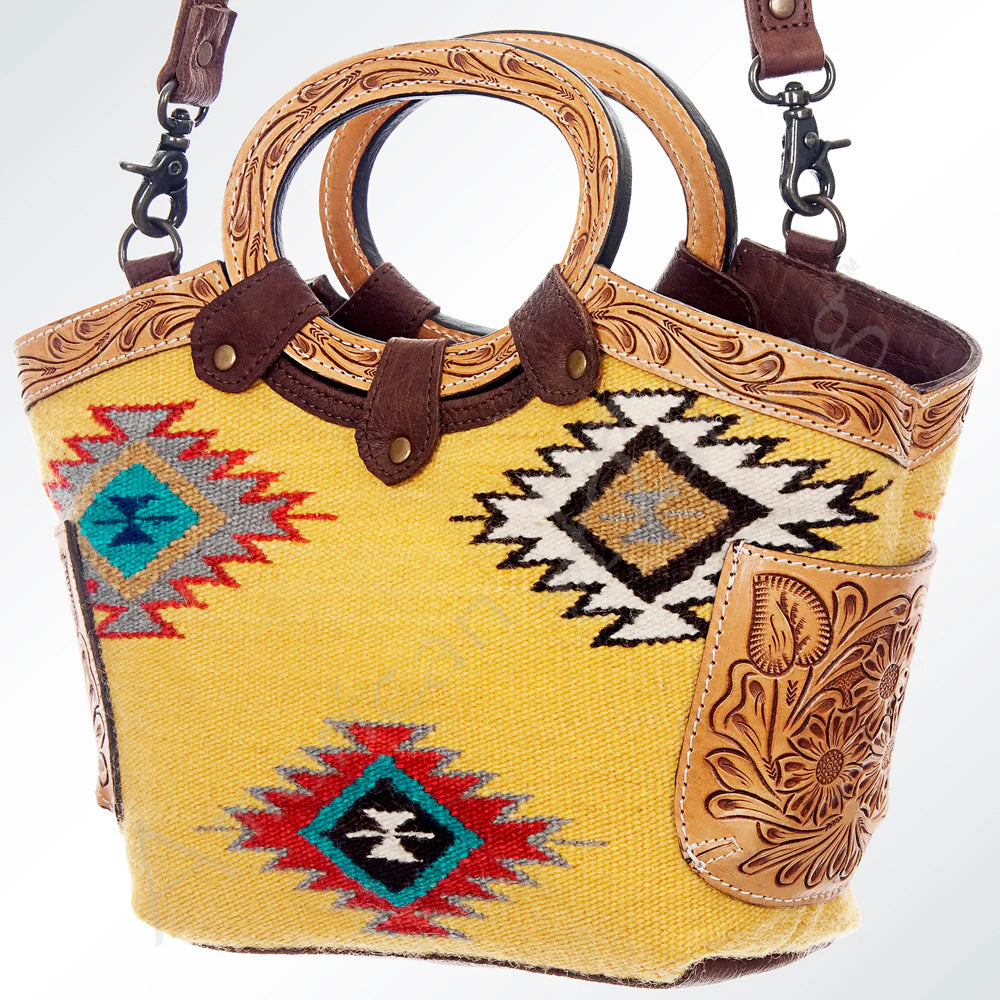 American Darling Aztec Saddle Blanket & Hand Tooled Leather Tote Bag