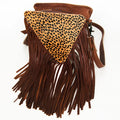 American Darling Western Leather Cross body Bag with Hair-On Cowhide and Long Fringes