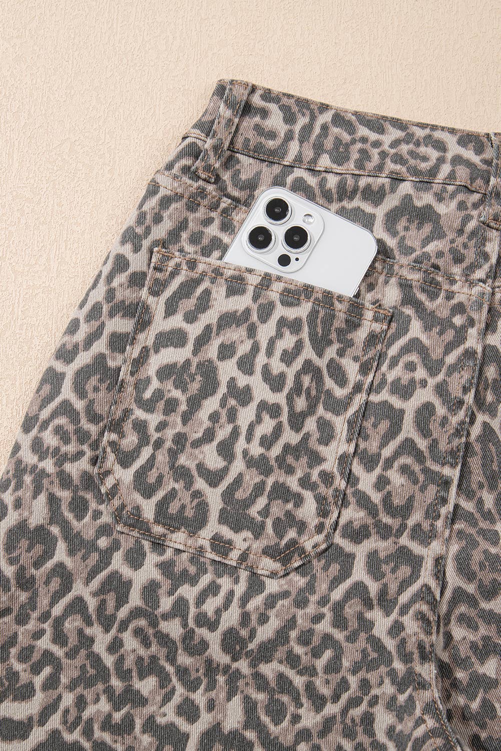 LDC Spring Leopard Frayed Edge Wide Leg High Waist Jeans