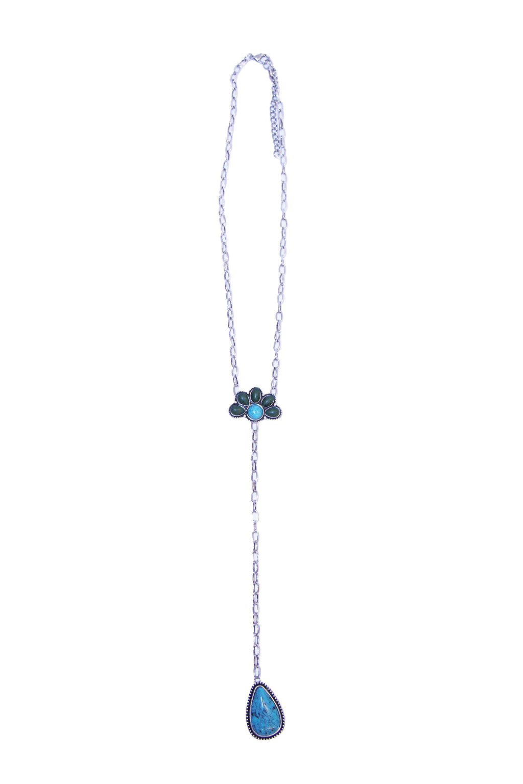 Turquoise & Green Half Flower Y Necklace