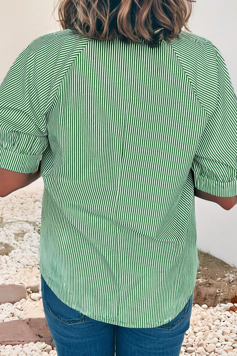 LDC Striped Collared Split Neck Half Sleeve Blouse| S-4X