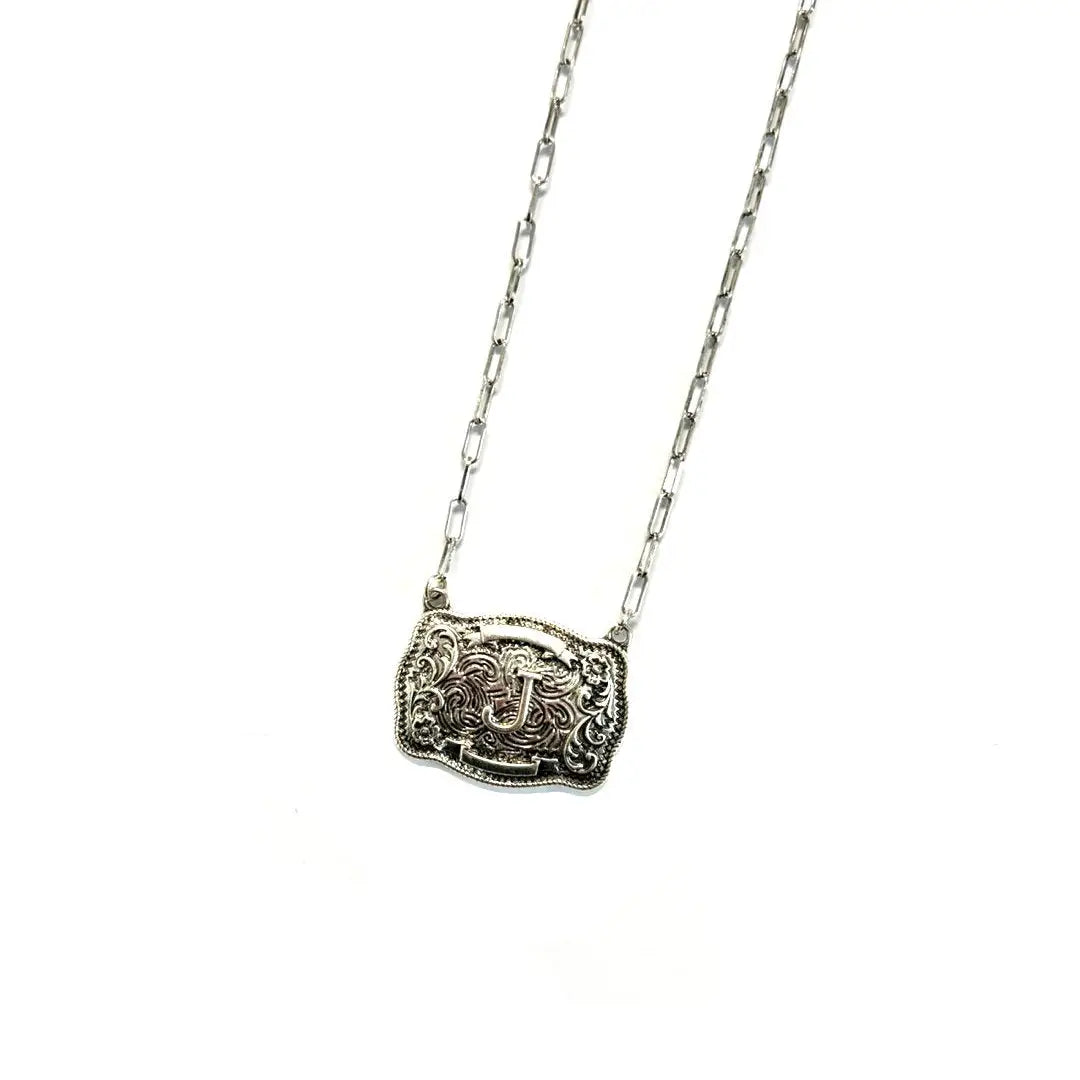 Western Belt Buckle Initial Necklace