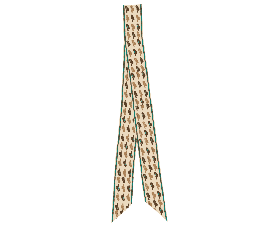 Silk Twilly Scarf w/ Cowboy Hat & Turquoise Accents