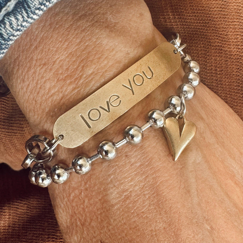 Mixed Metal Hand Stamped Love You Bracelet 