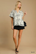 Floral Print Metallic Ruffle Top