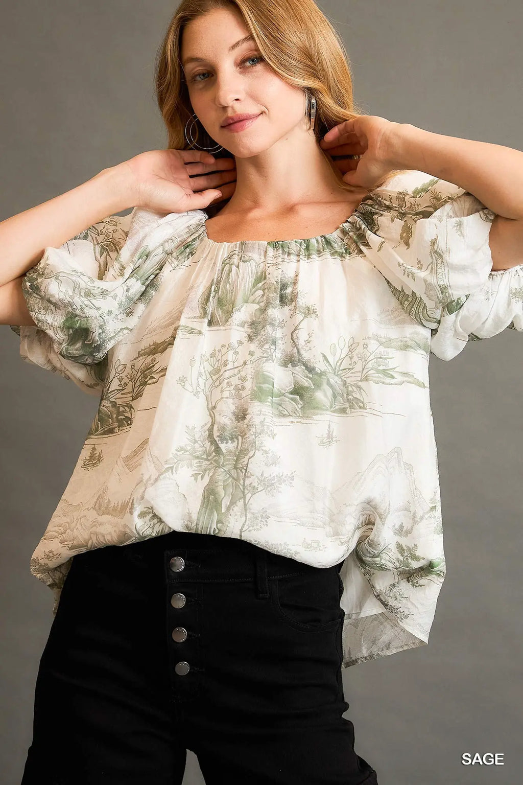 Two Tone Toile Print Top