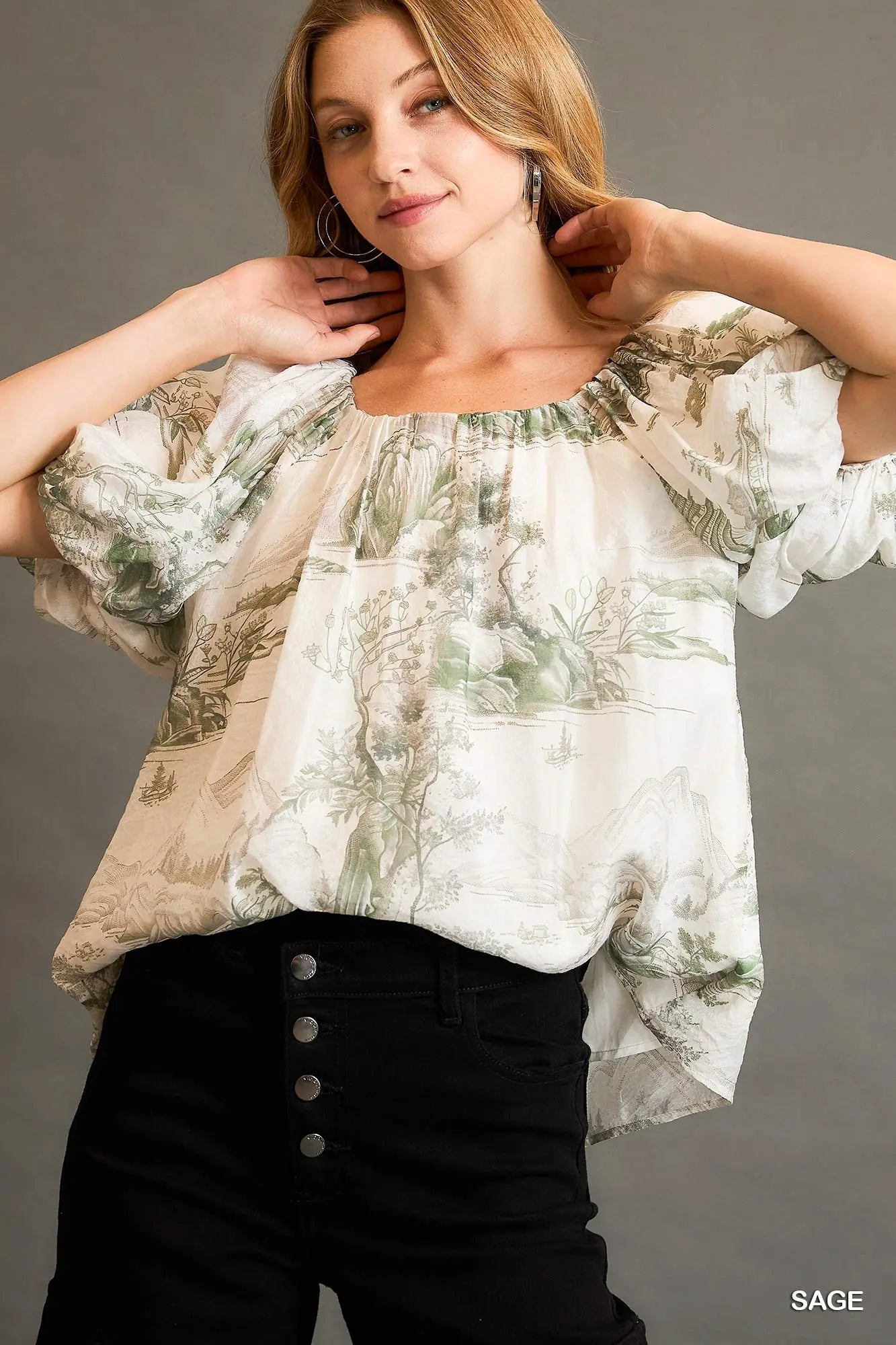 Two Tone Toile Print Top