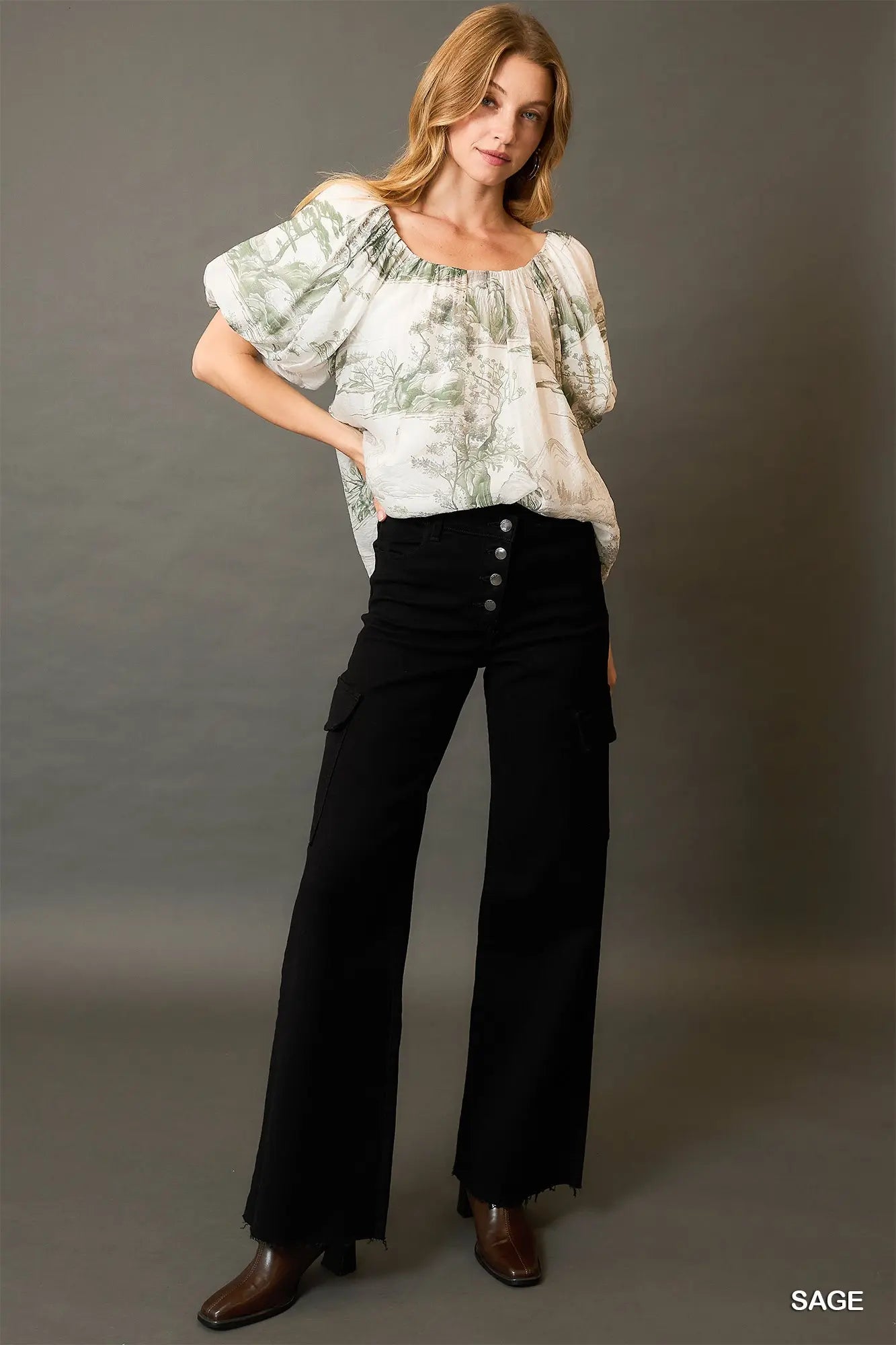 Two Tone Toile Print Top