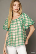 Checkered Top with Pleated Details