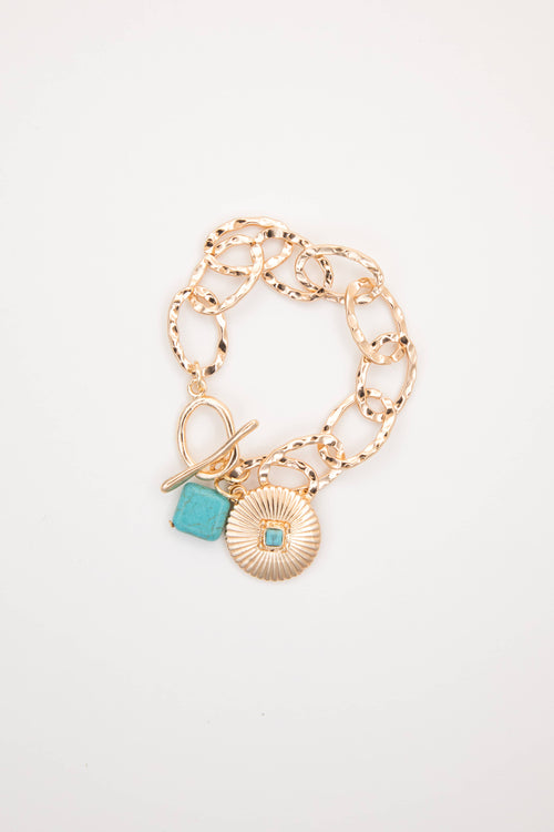 7" Chunky Chain Bracelet w/ Concho Charm w/ Toggle Closure