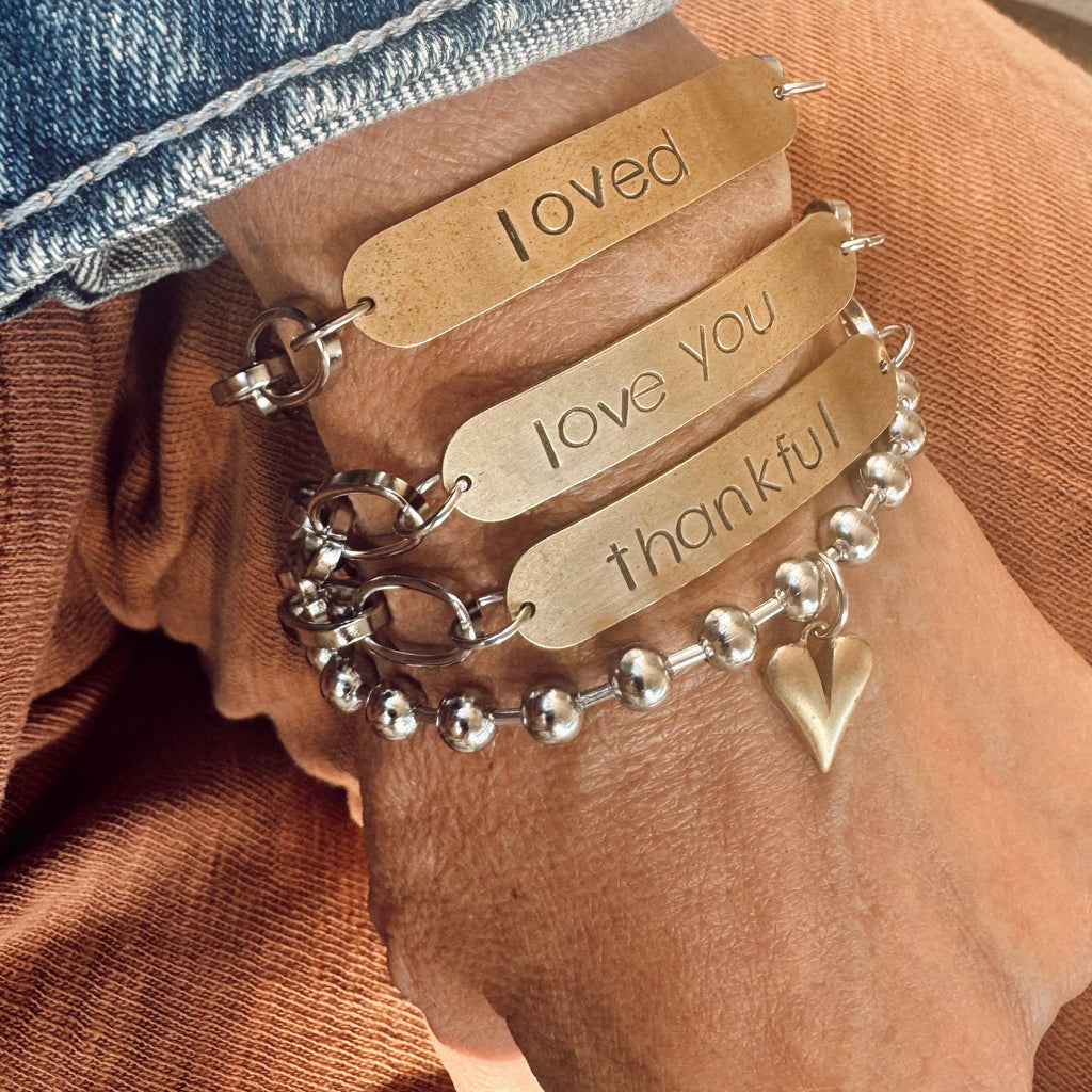 Mixed Metal Hand Stamped Love You Bracelet 