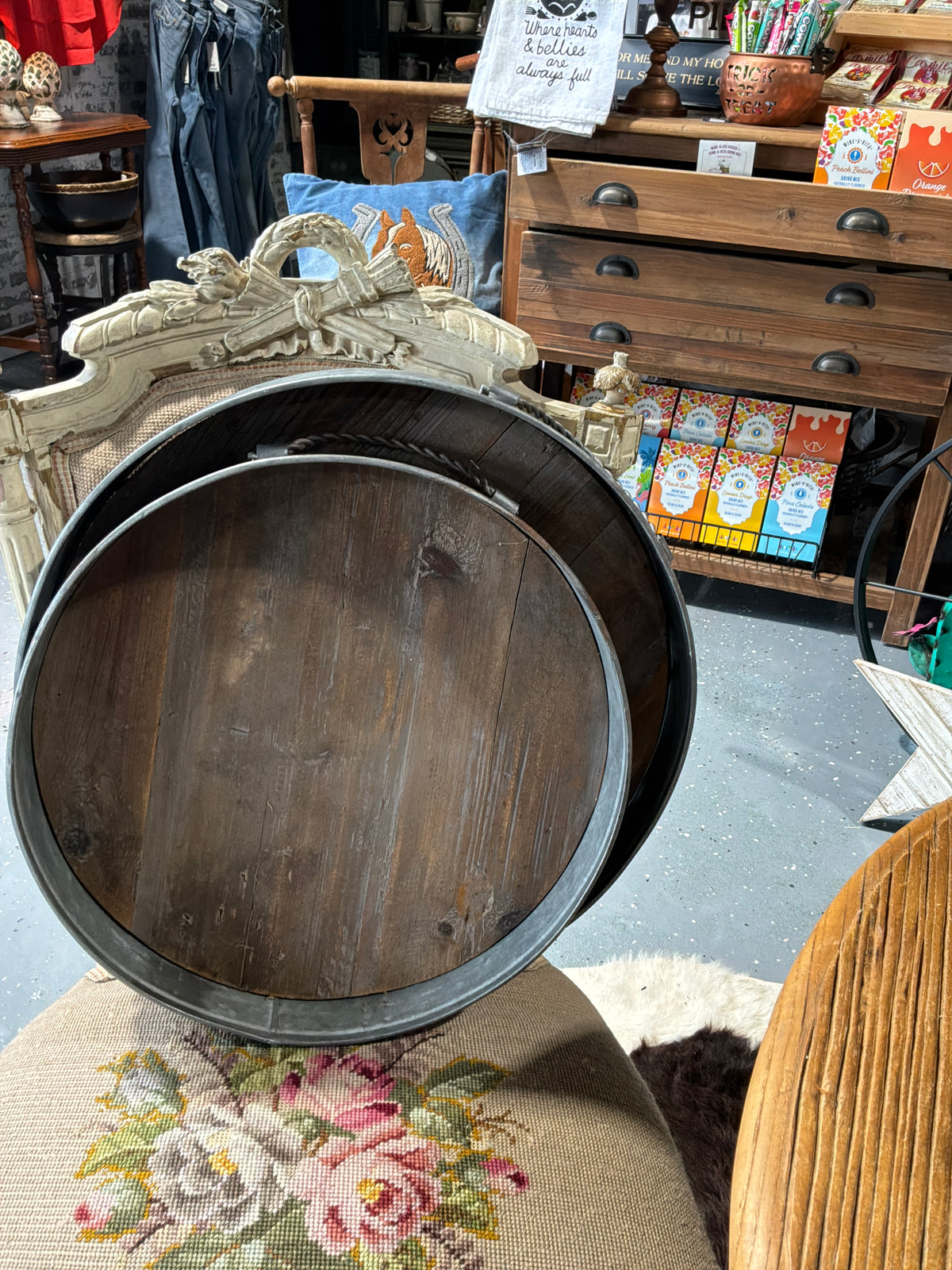 Galvanized Two handle serving tray