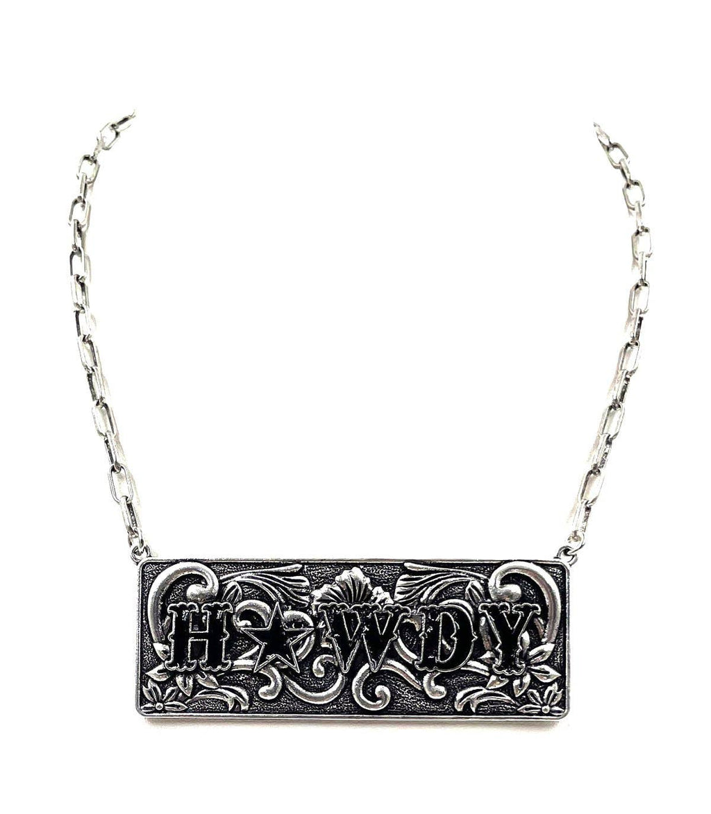 Western Howdy Metal Plate Necklace