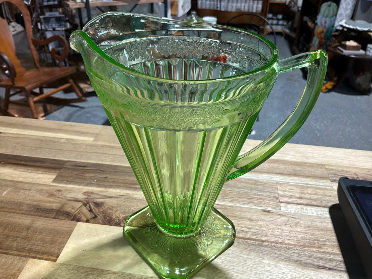 Vintage Green Uranium Glass Pitcher