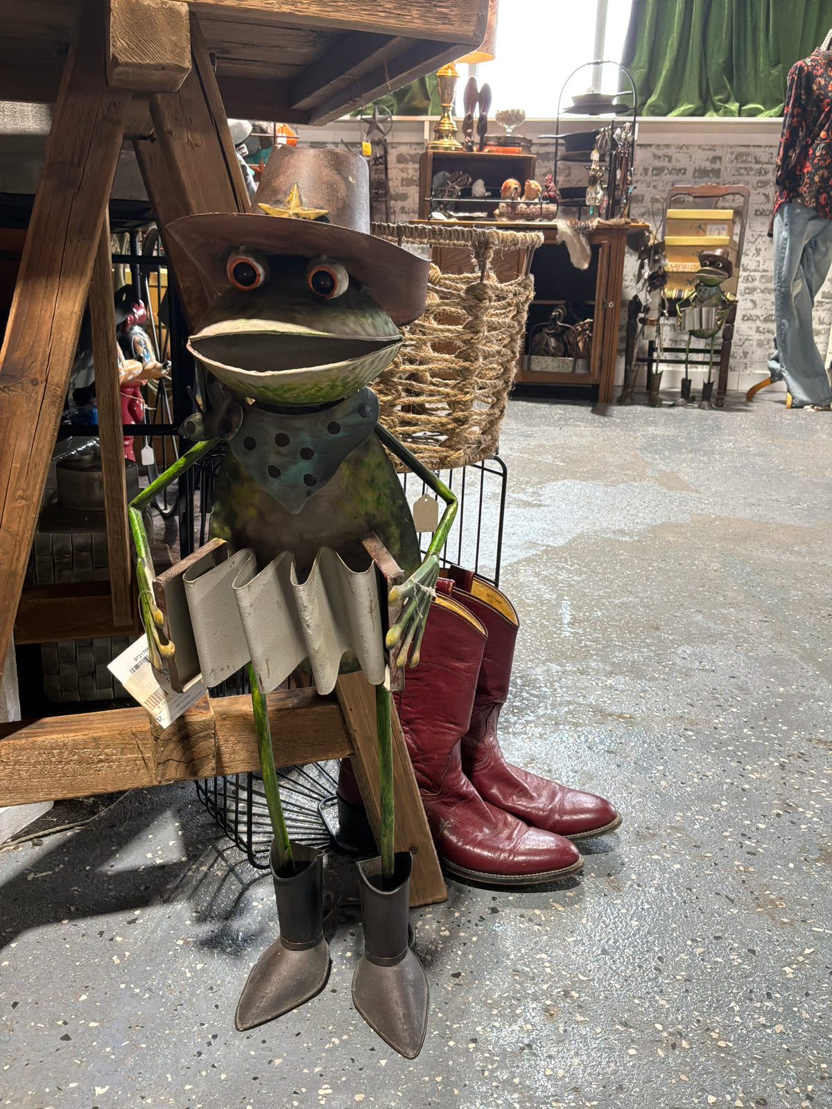 Painted Metal Frog Cowboy