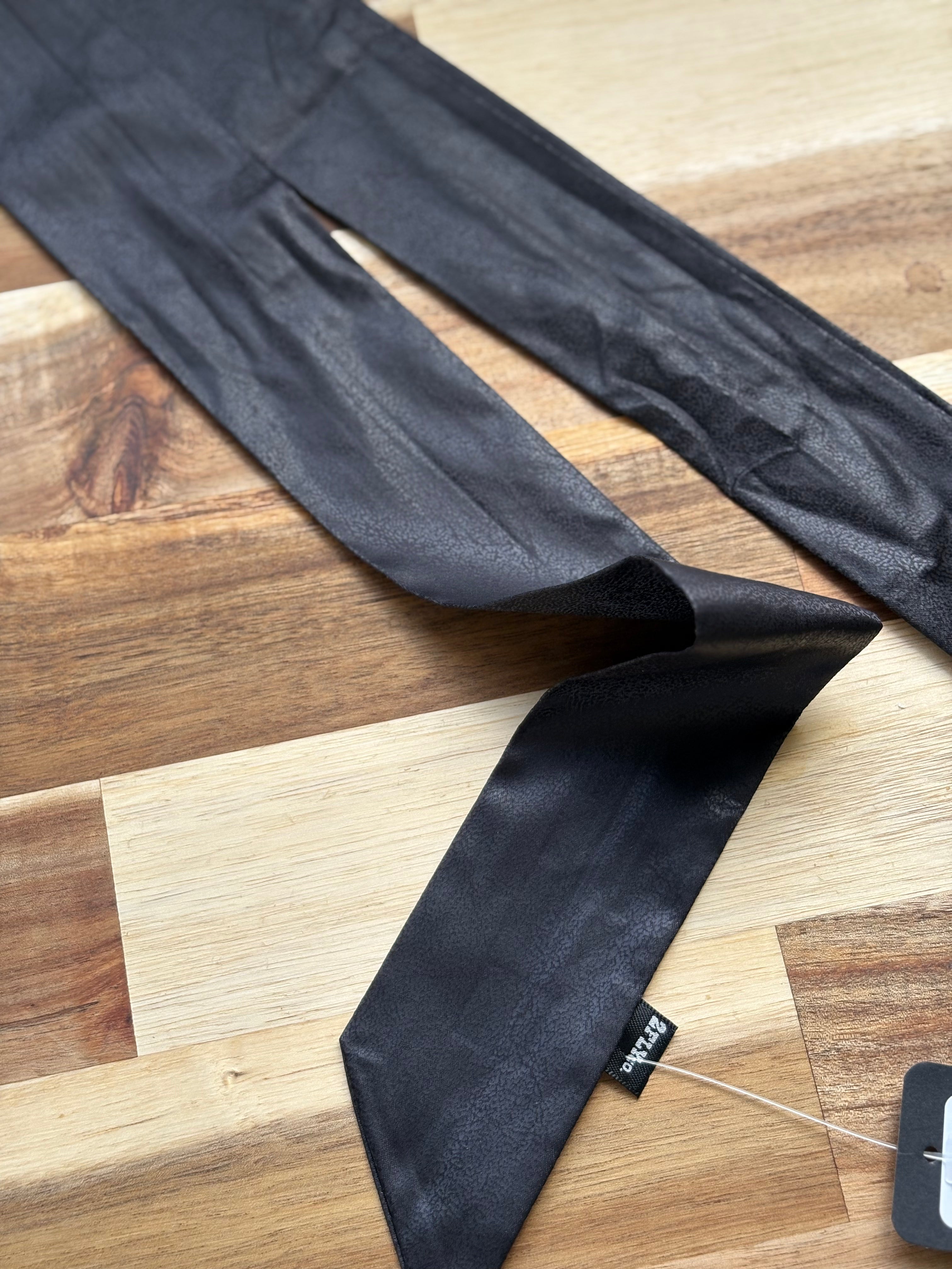 Black Silk Twilly Scarf w/ Leather lux