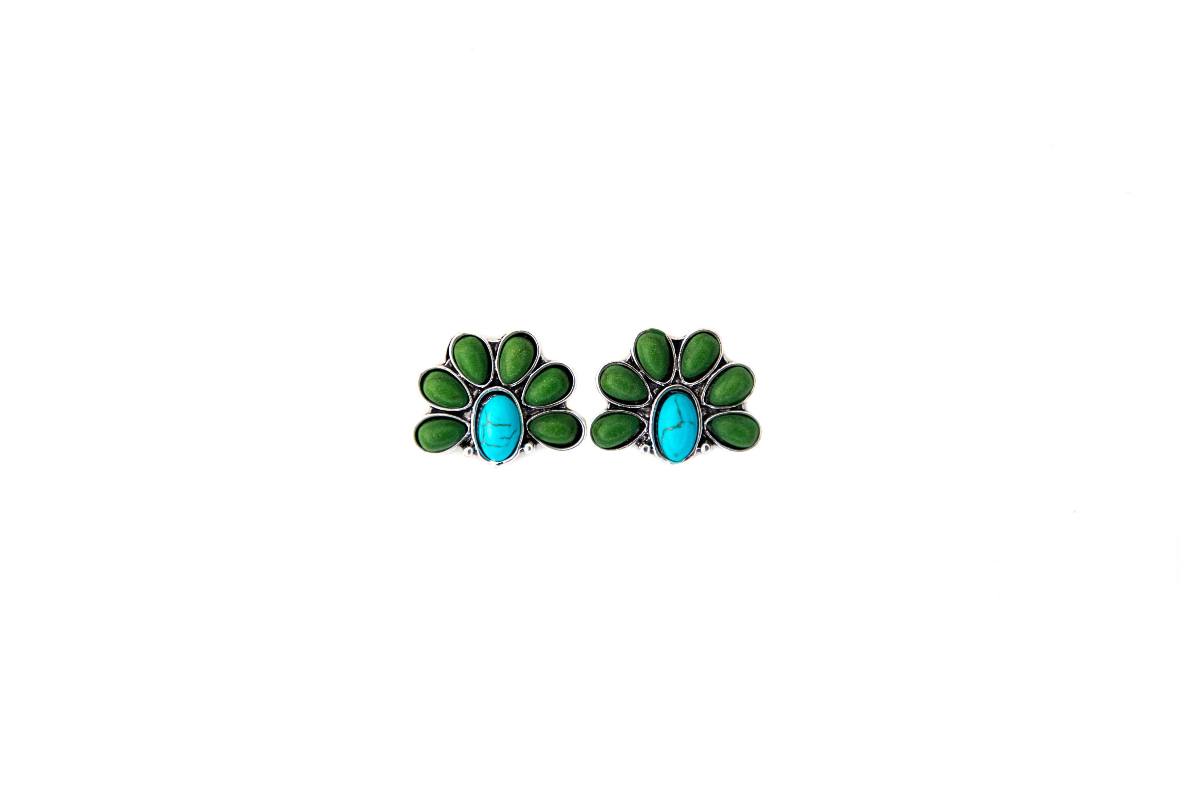 1" Turquoise and Green Half Flower Post Earring