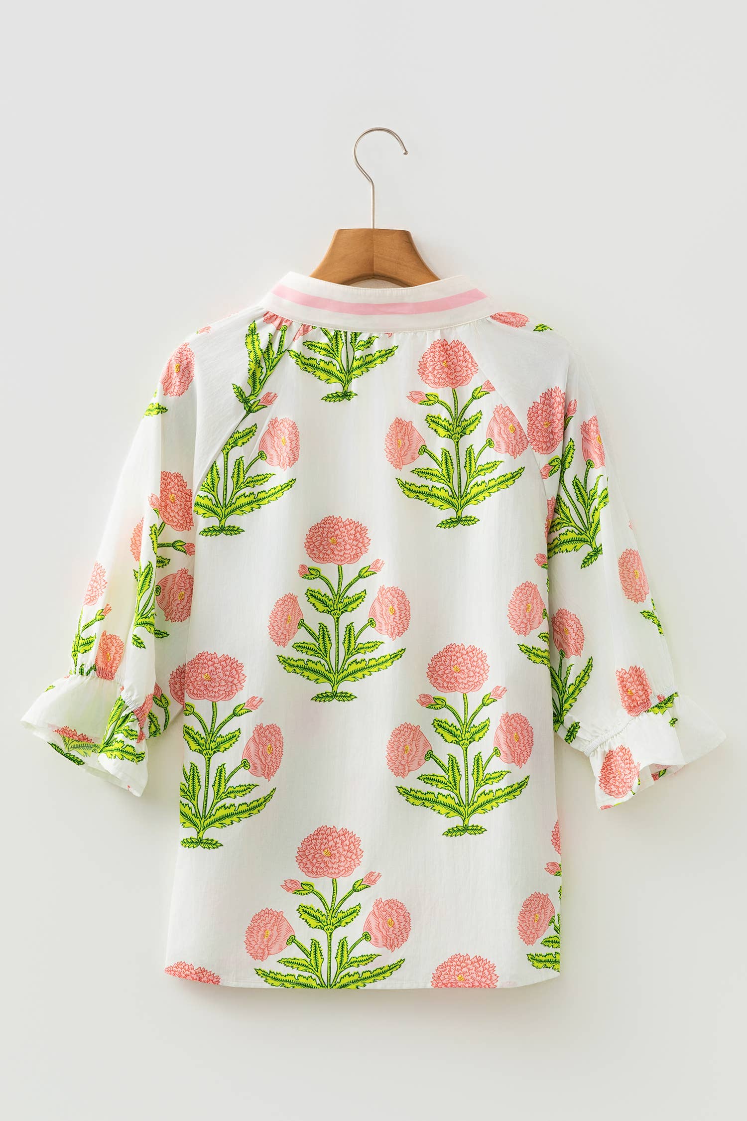 Spring Wild Flower Print V Neck 3/4 Sleeve Blouse