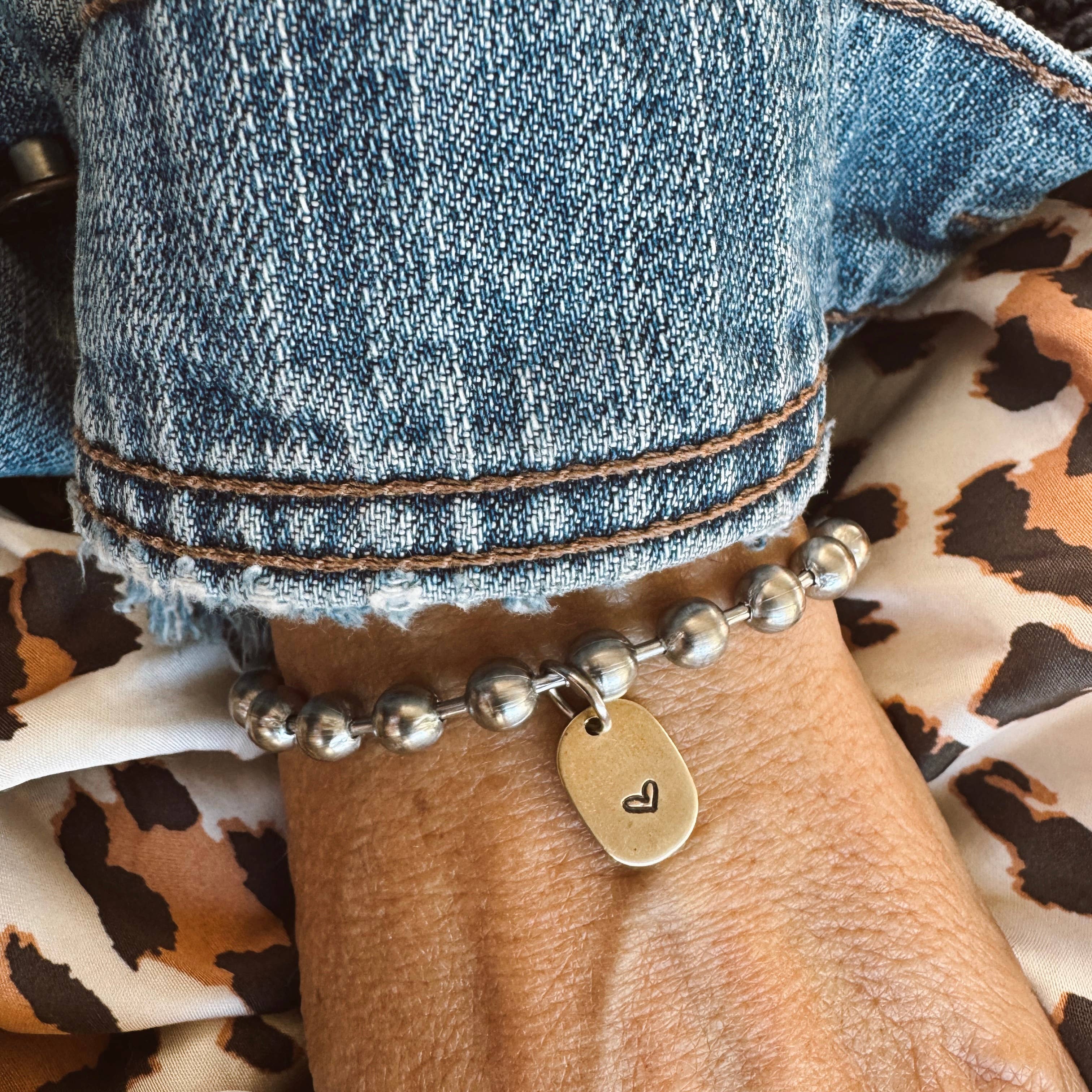 Brass Heart Tag Bracelet