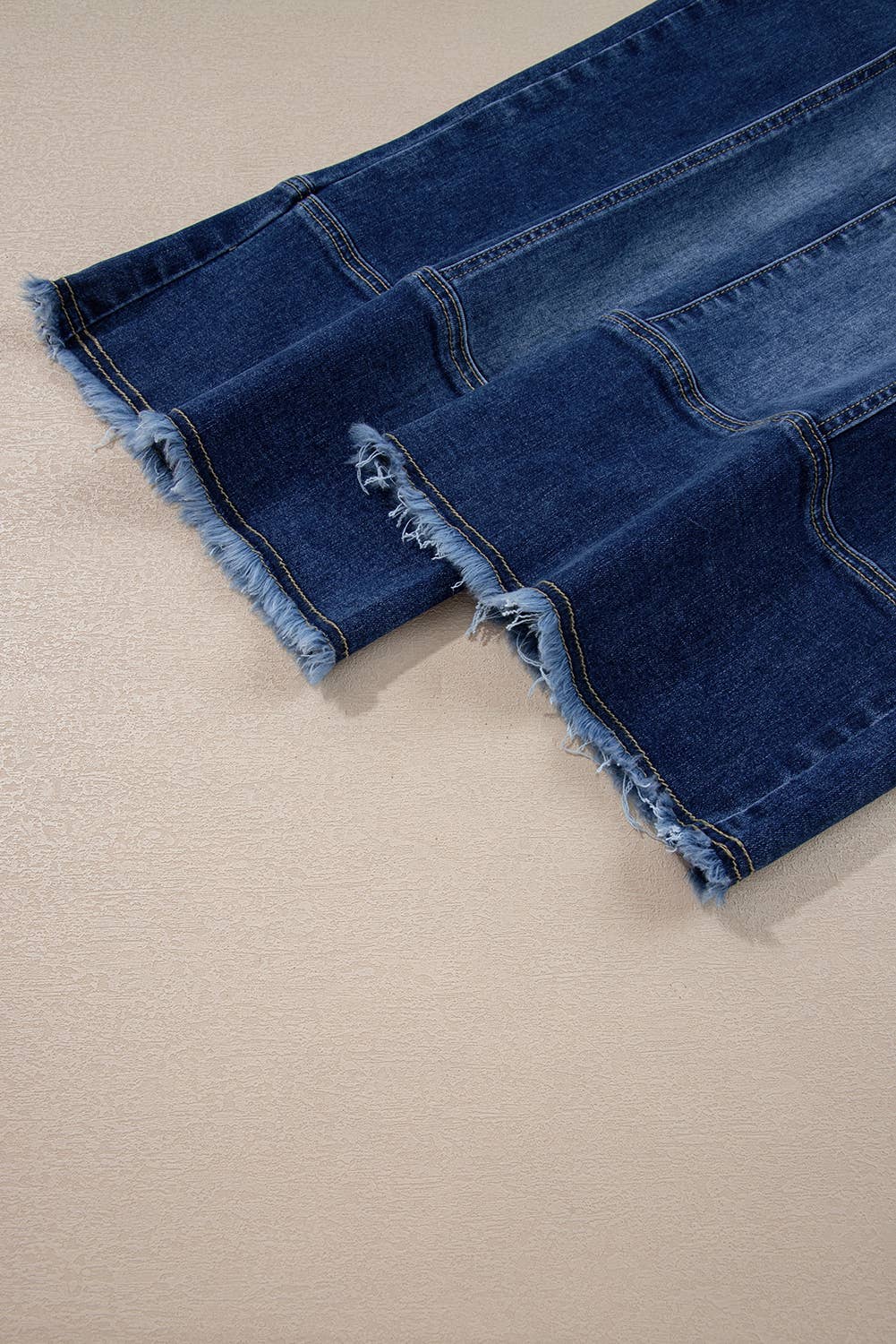 Drawstring Seam Detail Raw Hem Wide Leg Denim Pants