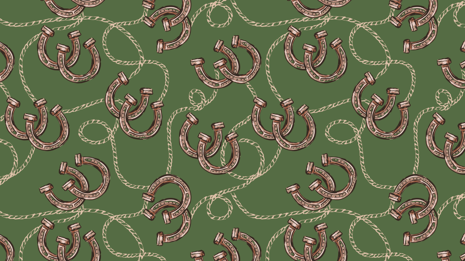 Green Silk Twilly Scarf w/ Horseshoes & Rope Details