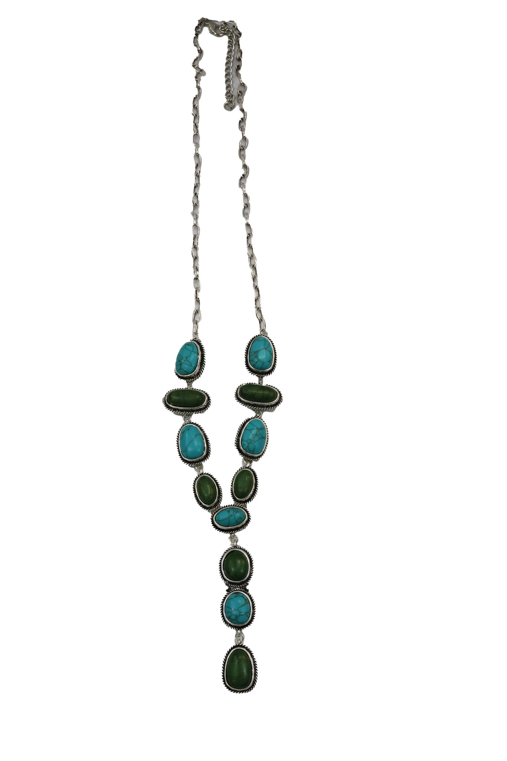 27" Turquoise and Green Lariat Style Necklace