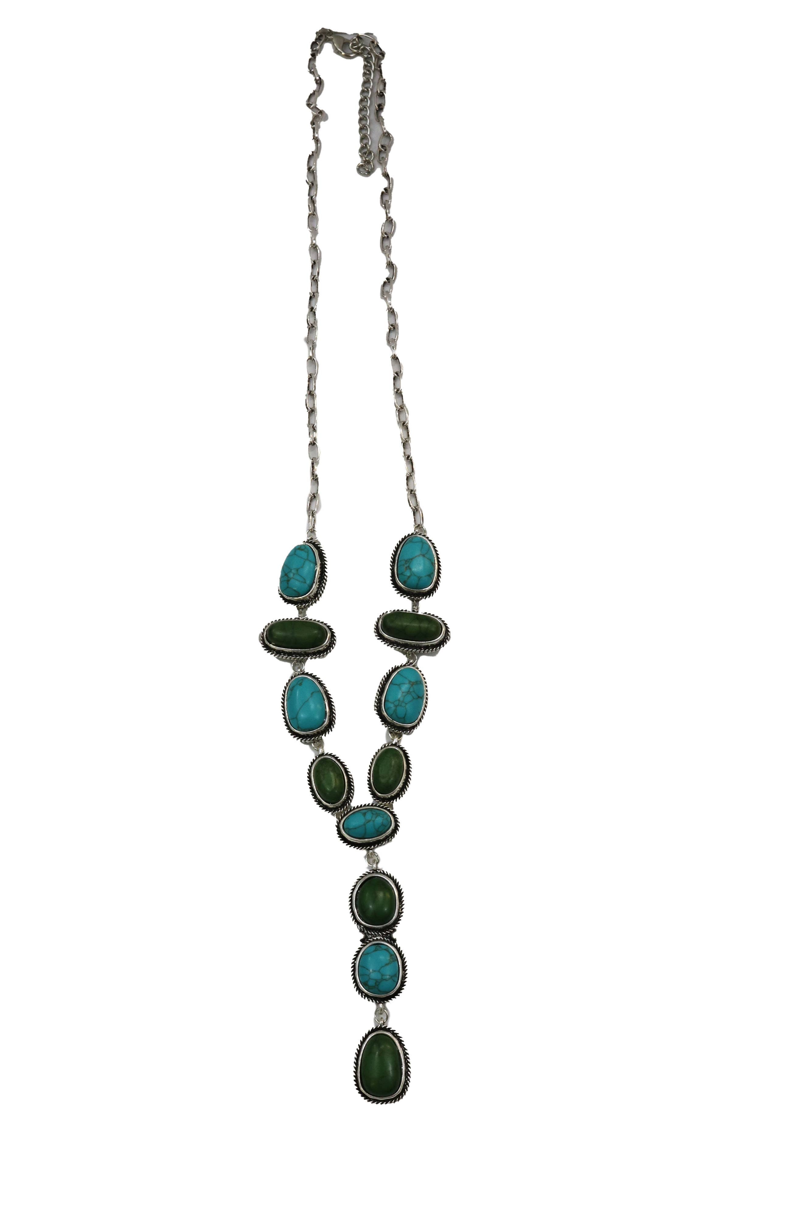 27" Turquoise and Green Lariat Style Necklace