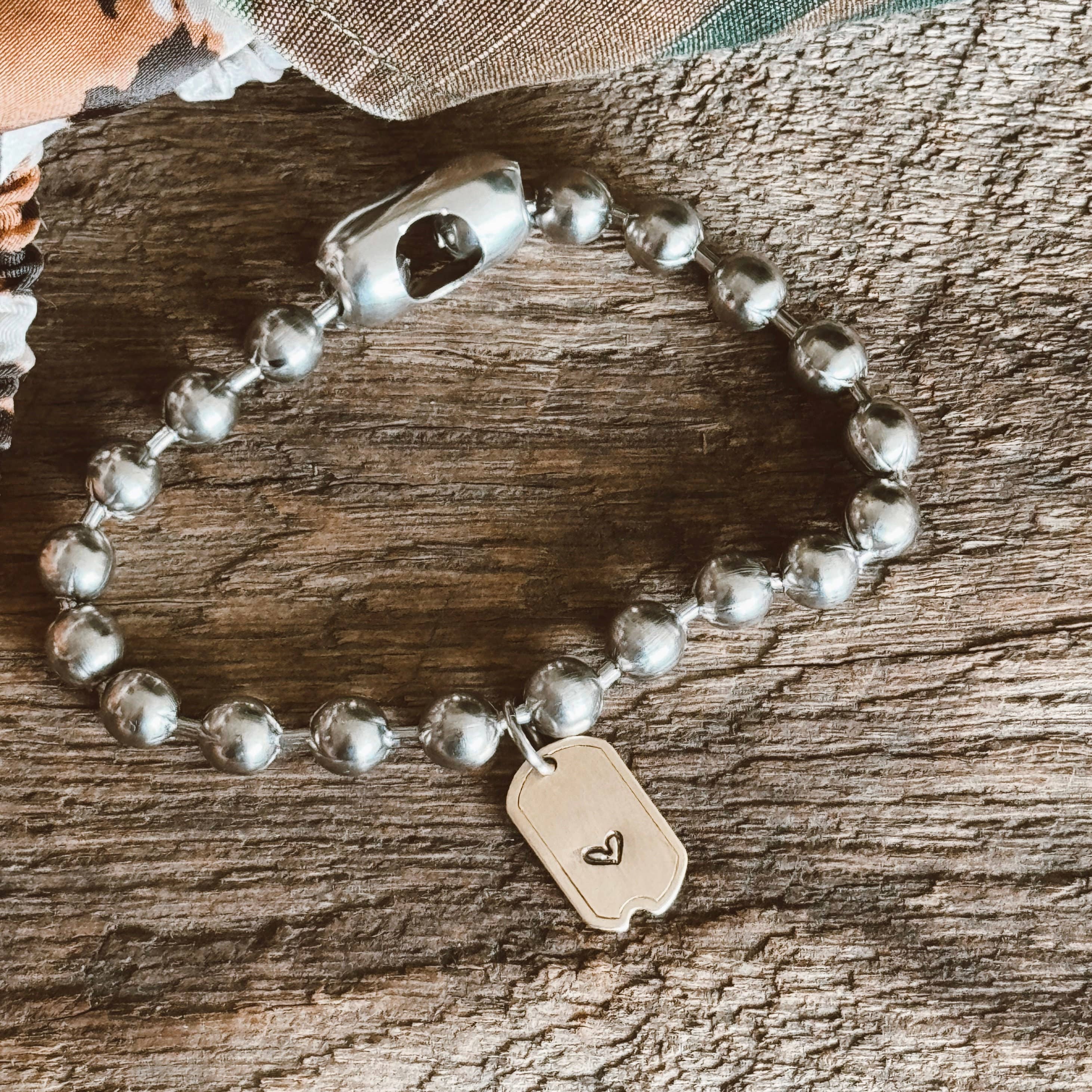 Brass Mini Dog Tag Heart Bracelet