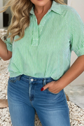 LDC Striped Collared Split Neck Half Sleeve Blouse| S-4X
