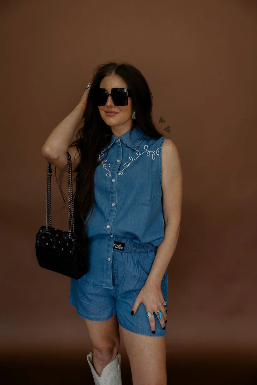 Denim Dally Boxer Style Shorts